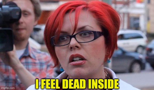 Angry Feminist | I FEEL DEAD INSIDE | image tagged in angry feminist | made w/ Imgflip meme maker