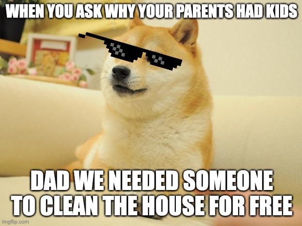 industrial revolution be like |  WHEN YOU ASK WHY YOUR PARENTS HAD KIDS; DAD WE NEEDED SOMEONE TO CLEAN THE HOUSE FOR FREE | image tagged in memes,doge 2 | made w/ Imgflip meme maker