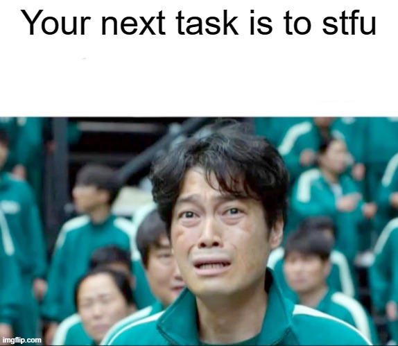 Your next task is to- | Your next task is to stfu | image tagged in your next task is to- | made w/ Imgflip meme maker
