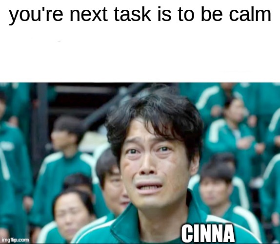 .-. | you're next task is to be calm; CINNA | image tagged in your next task is to- | made w/ Imgflip meme maker