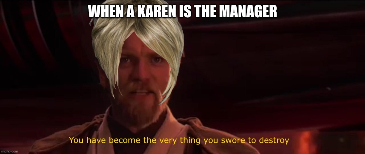 You have become the very thing you swore to destroy | WHEN A KAREN IS THE MANAGER | image tagged in you have become the very thing you swore to destroy,karen | made w/ Imgflip meme maker