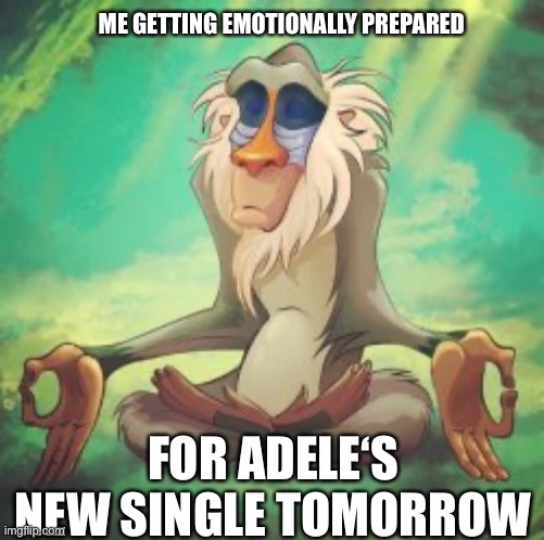 Adele new single | ME GETTING EMOTIONALLY PREPARED; FOR ADELE‘S NEW SINGLE TOMORROW | image tagged in adele,emotions,emotional | made w/ Imgflip meme maker