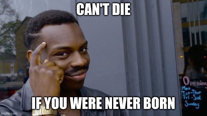 Roll Safe Think About It Meme | CAN'T DIE IF YOU WERE NEVER BORN | image tagged in memes,roll safe think about it | made w/ Imgflip meme maker