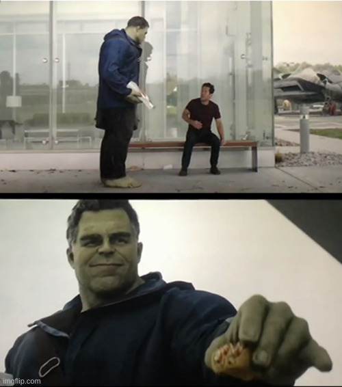 Hulk gives Antman taco | image tagged in hulk gives antman taco | made w/ Imgflip meme maker