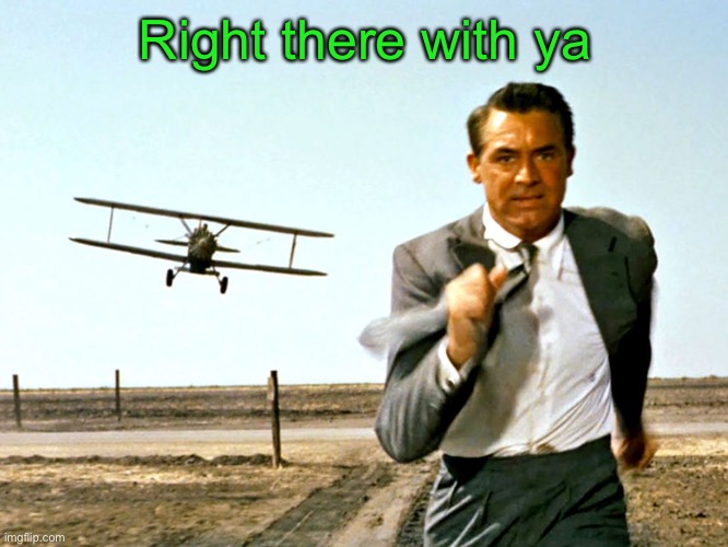 North by Northwest Plane | Right there with ya | image tagged in north by northwest plane | made w/ Imgflip meme maker