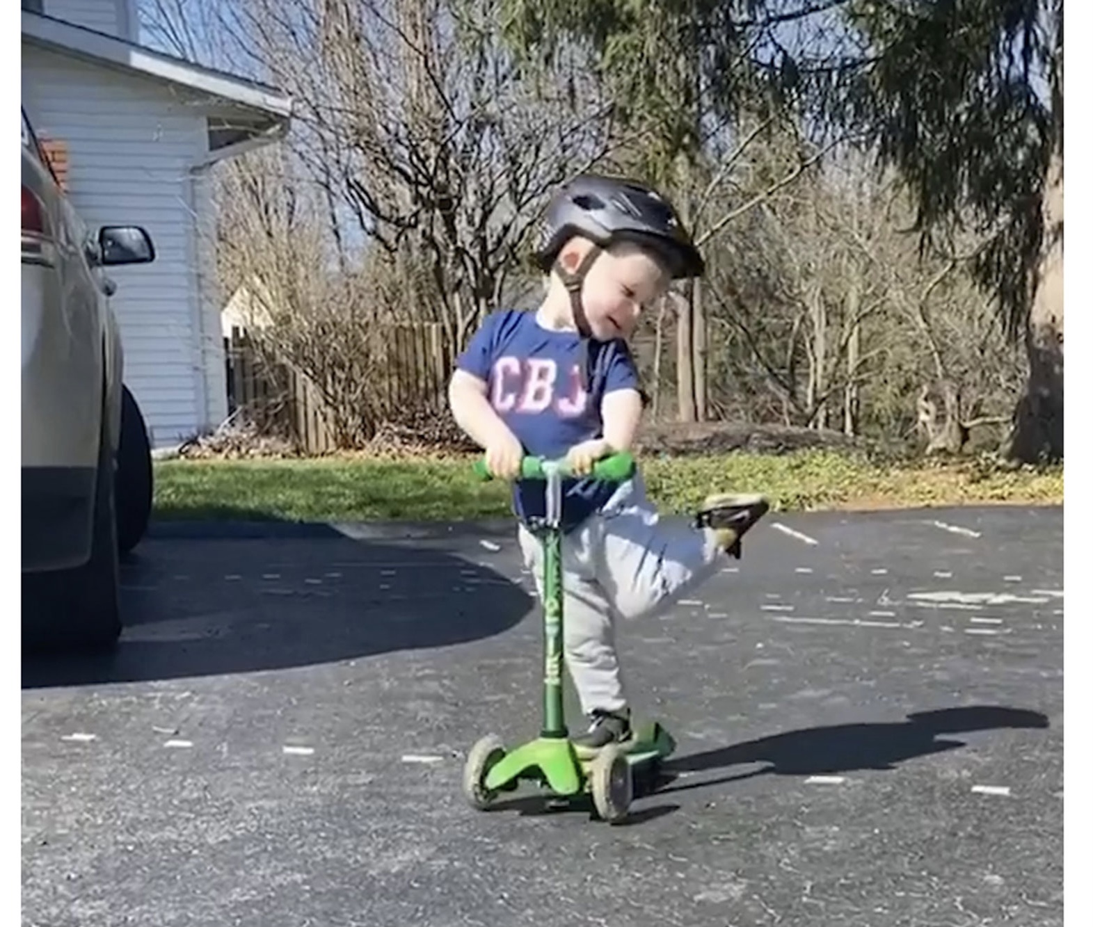 Little boy on scooter Blank Meme Template
