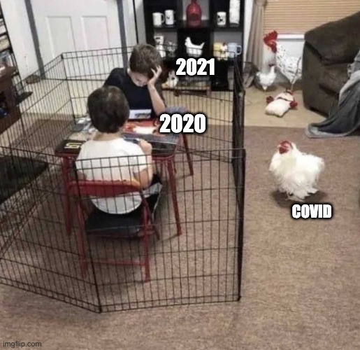 Covide meme hehe | 2021; 2020; COVID | image tagged in chicken caging kids | made w/ Imgflip meme maker