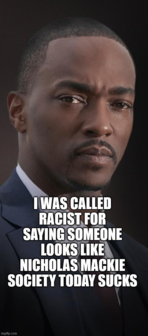 I WAS CALLED RACIST FOR SAYING SOMEONE LOOKS LIKE NICHOLAS MACKIE SOCIETY TODAY SUCKS | made w/ Imgflip meme maker