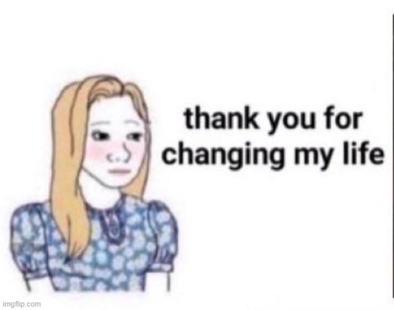 Thank you for changing my life | image tagged in thank you for changing my life | made w/ Imgflip meme maker