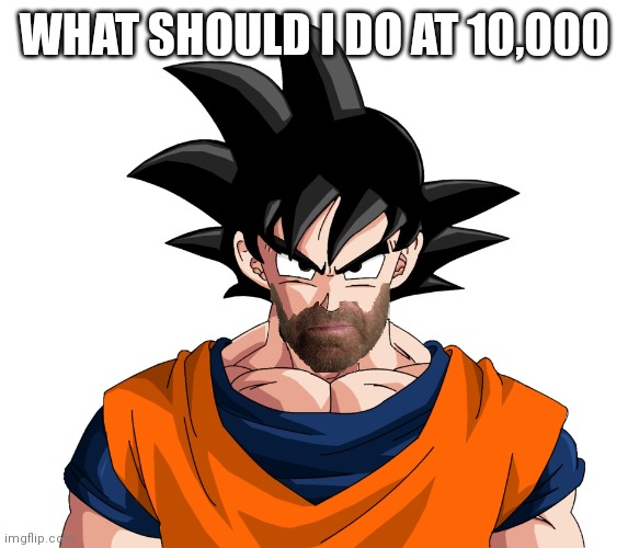 goku super saiyan 10000 - chuck norris beard | WHAT SHOULD I DO AT 10,000 | image tagged in goku super saiyan 10000 - chuck norris beard | made w/ Imgflip meme maker