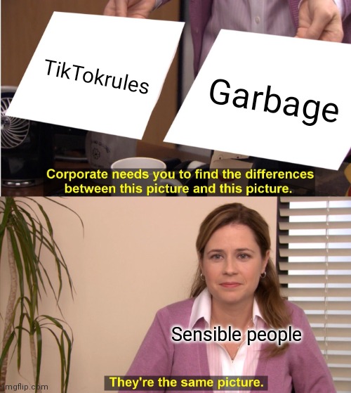 It's true | TikTokrules; Garbage; Sensible people | image tagged in memes,they're the same picture | made w/ Imgflip meme maker