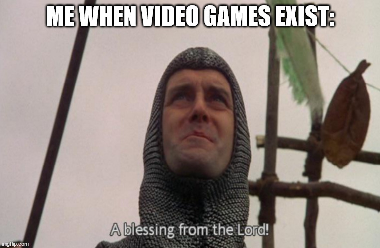 video games are fun | ME WHEN VIDEO GAMES EXIST: | image tagged in a blessing from the lord | made w/ Imgflip meme maker