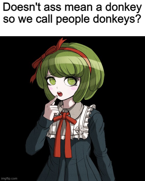 hmm | Doesn't ass mean a donkey so we call people donkeys? | image tagged in danganronpa,memes,good question | made w/ Imgflip meme maker