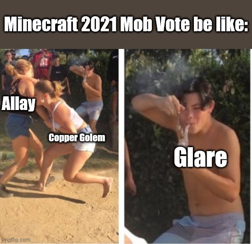 I hope no one ruins the Minecraft Mob Vote | Minecraft 2021 Mob Vote be like:; Allay; Copper Golem; Glare | image tagged in dabbing dude,memes,minecraft | made w/ Imgflip meme maker
