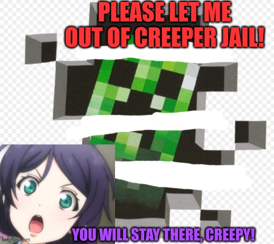 Minecraft Creeper | PLEASE LET ME OUT OF CREEPER JAIL! YOU WILL STAY THERE, CREEPY! | image tagged in minecraft creeper | made w/ Imgflip meme maker