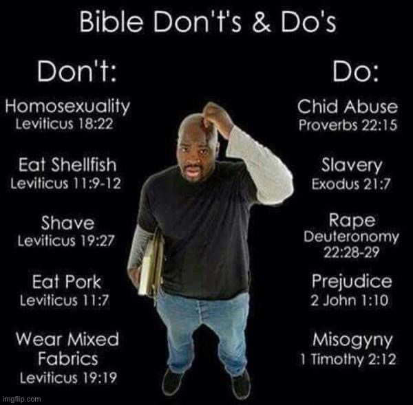 Bible dos and don’ts | image tagged in bible dos and don ts | made w/ Imgflip meme maker