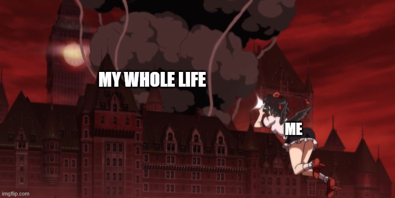 My brother sent me this image, so i thought of making it a meme (will make template if yall want it) | MY WHOLE LIFE; ME | image tagged in touhou | made w/ Imgflip meme maker