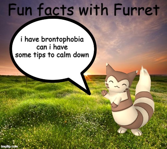 brontophobia is a fear of storms i can trust you're my friends | i have brontophobia can i have some tips to calm down | image tagged in fun facts with furret,help | made w/ Imgflip meme maker