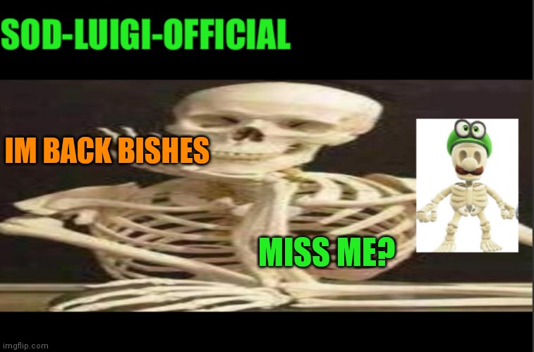 Next person to change title is gay af and a simp | IM BACK BISHES; MISS ME? | image tagged in luigis spooky temp | made w/ Imgflip meme maker