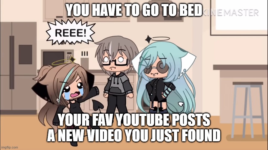 reeeeeeeeeeeeeeee | YOU HAVE TO GO TO BED; YOUR FAV YOUTUBE POSTS A NEW VIDEO YOU JUST FOUND | image tagged in lol | made w/ Imgflip meme maker