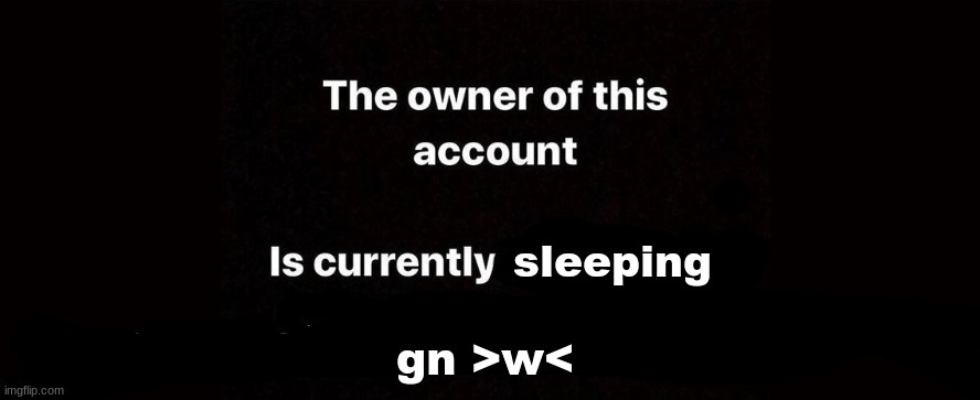 The owner of this account is currently | sleeping; gn >w< | image tagged in the owner of this account is currently | made w/ Imgflip meme maker