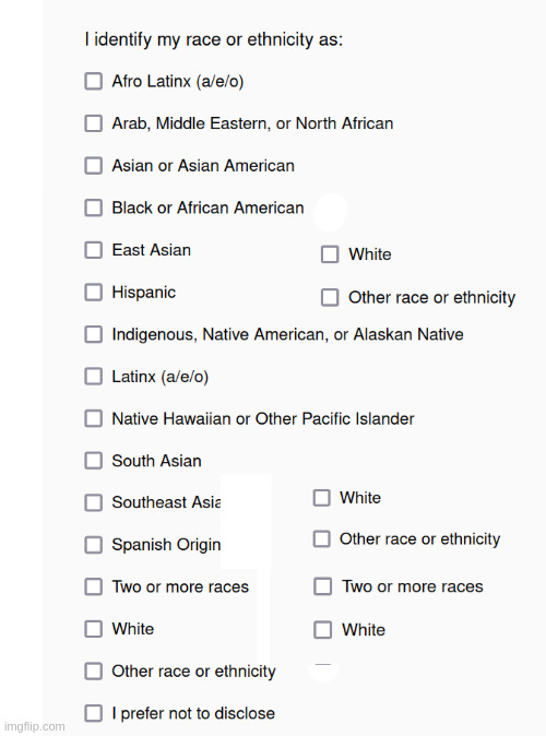 I had to add more white options to even come close to being equal | image tagged in racist,meme,joke,survey,hiring,eaulity | made w/ Imgflip meme maker