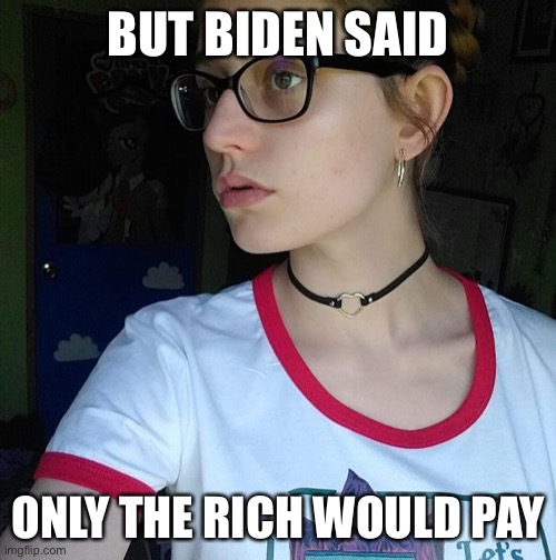 Facebook leftist | BUT BIDEN SAID ONLY THE RICH WOULD PAY | image tagged in facebook leftist | made w/ Imgflip meme maker