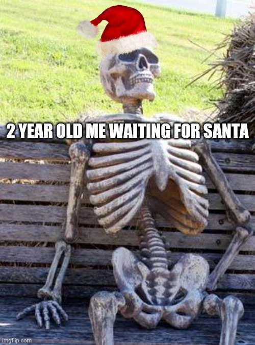 Waiting Skeleton Meme | 2 YEAR OLD ME WAITING FOR SANTA | image tagged in memes,waiting skeleton | made w/ Imgflip meme maker