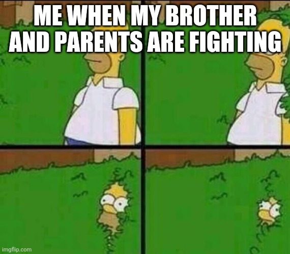 Homer Simpson in Bush - Large | ME WHEN MY BROTHER AND PARENTS ARE FIGHTING | image tagged in homer simpson in bush - large | made w/ Imgflip meme maker