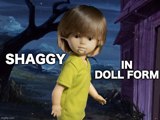 I'm so scared | SHAGGY; IN DOLL FORM | image tagged in unfunny | made w/ Imgflip meme maker