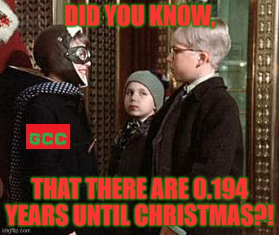Weird Christmas Story Kid | DID YOU KNOW, THAT THERE ARE 0.194 YEARS UNTIL CHRISTMAS?! | image tagged in weird christmas story kid | made w/ Imgflip meme maker