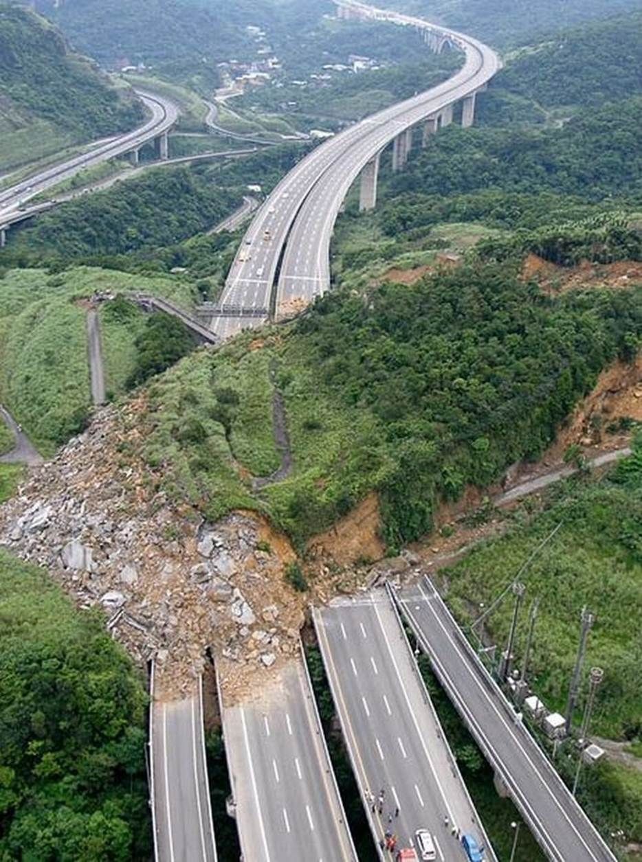 Huge landslide blocking highway Blank Meme Template