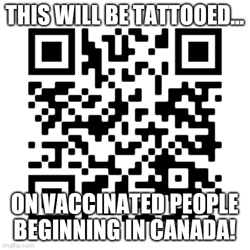Mark of the beast? | THIS WILL BE TATTOOED... ON VACCINATED PEOPLE BEGINNING IN CANADA! | image tagged in qr code,mark,beast,who knew | made w/ Imgflip meme maker