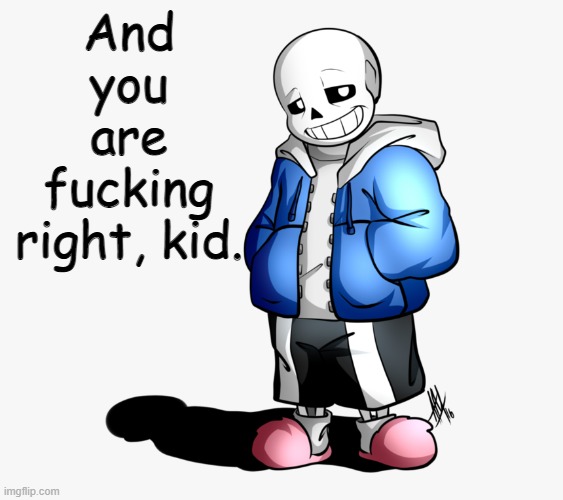 Sans | And you are fucking right, kid. | image tagged in sans | made w/ Imgflip meme maker