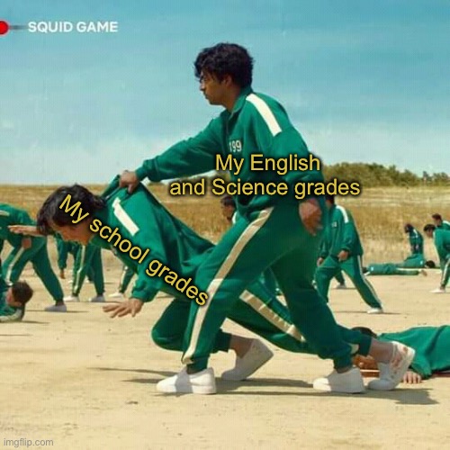 Yes | My English and Science grades; My school grades | image tagged in squid game | made w/ Imgflip meme maker