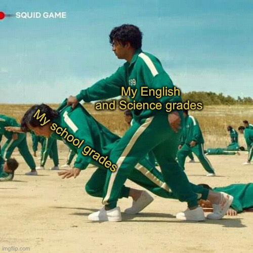 Yes | My English and Science grades; My school grades | image tagged in squid game | made w/ Imgflip meme maker