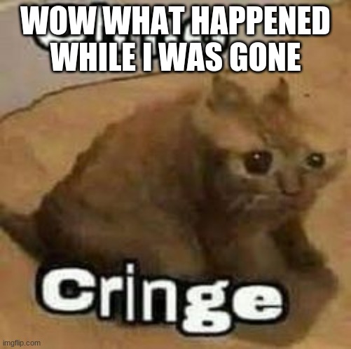 oH nO cRInGe | WOW WHAT HAPPENED WHILE I WAS GONE | image tagged in oh no cringe | made w/ Imgflip meme maker