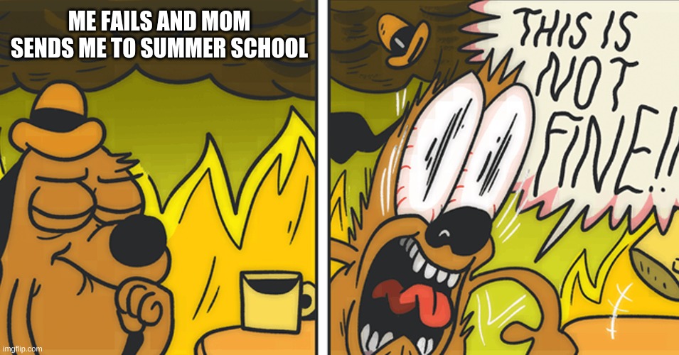This is not fine | ME FAILS AND MOM SENDS ME TO SUMMER SCHOOL | image tagged in this is not fine | made w/ Imgflip meme maker