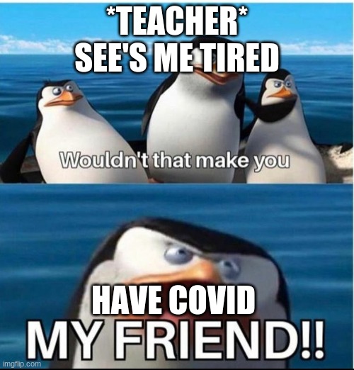Wouldn't that make you my friend | *TEACHER*
SEE'S ME TIRED; HAVE COVID | image tagged in wouldn't that make you my friend | made w/ Imgflip meme maker