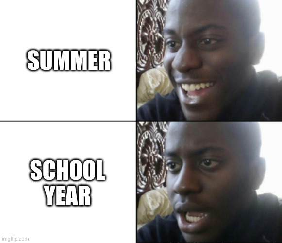 Happy / Shock | SUMMER SCHOOL YEAR | image tagged in happy / shock | made w/ Imgflip meme maker