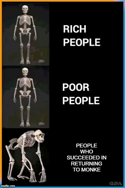 Abnormal human skeleton | PEOPLE WHO SUCCEEDED IN RETURNING TO MONKE | image tagged in abnormal human skeleton,return to monke,anti meme | made w/ Imgflip meme maker