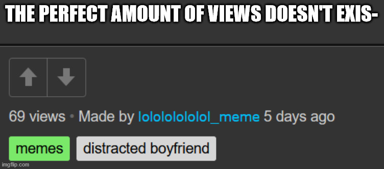 Perfect | THE PERFECT AMOUNT OF VIEWS DOESN'T EXIS- | image tagged in funny | made w/ Imgflip meme maker