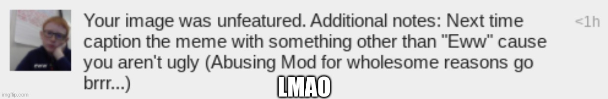 Lmao wholesome | LMAO | image tagged in lol,mod abuse,funny,memes,oh wow are you actually reading these tags | made w/ Imgflip meme maker