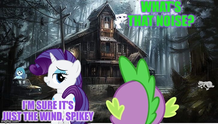 Haunted Everfree Forest! | image tagged in spooktober,haunted house,my little pony,rarity,spike,ghosts | made w/ Imgflip meme maker