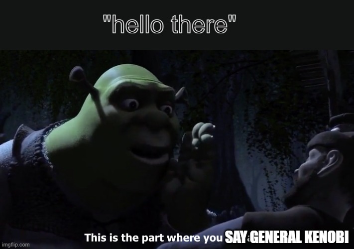 This is the part where you run away | "hello there"; SAY GENERAL KENOBI | image tagged in this is the part where you run away | made w/ Imgflip meme maker