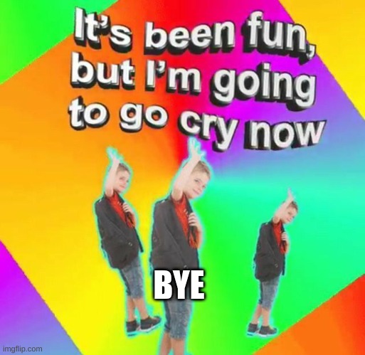 Its been fun, but i'm going to cry now | BYE | image tagged in its been fun but i'm going to cry now | made w/ Imgflip meme maker