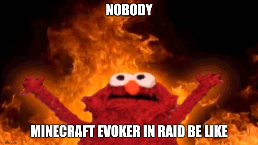 Evoker | NOBODY; MINECRAFT EVOKER IN RAID BE LIKE | image tagged in elmo fire | made w/ Imgflip meme maker