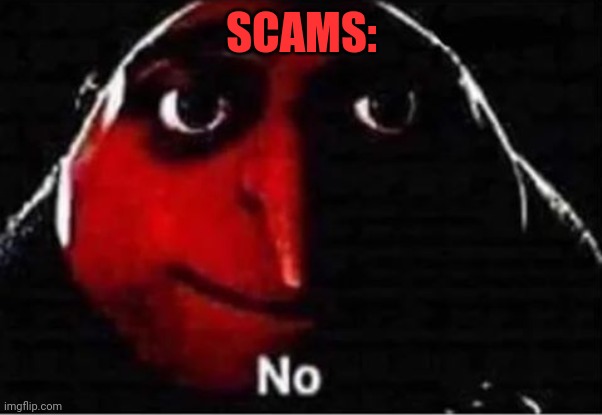 Gru No | SCAMS: | image tagged in gru no | made w/ Imgflip meme maker