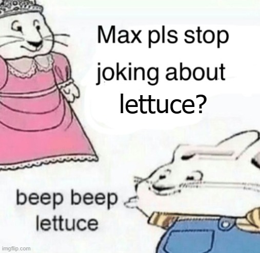 Max pls stop joking about blank | lettuce? | image tagged in max pls stop joking about blank,lol | made w/ Imgflip meme maker