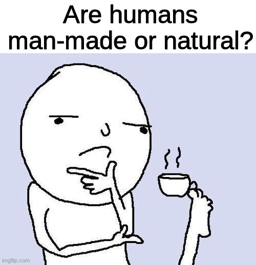 This Kept Me Up At Night |  Are humans man-made or natural? | image tagged in thinking meme,humans,boi,lol,stop reading the tags,oh wow are you actually reading these tags | made w/ Imgflip meme maker